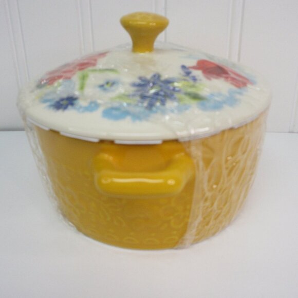 Pioneer Woman Mini Casserole Spring Bouquet Floral Yellow Stoneware Cocotte New - Picture 3 of 10
